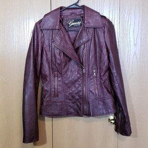 Guess Burgundy Faux Leather Moto Jacket